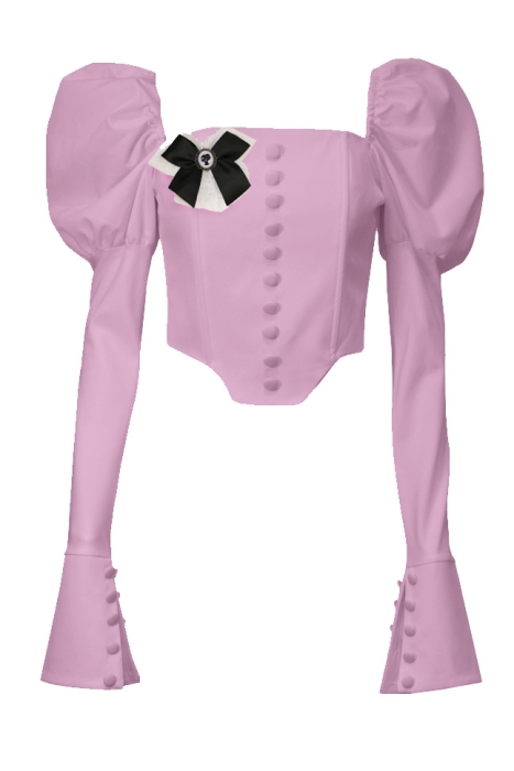 Блуза - топ - корсет "Бруно" розовая, рукава фонарики, брошь, с манжетами и пуговицами