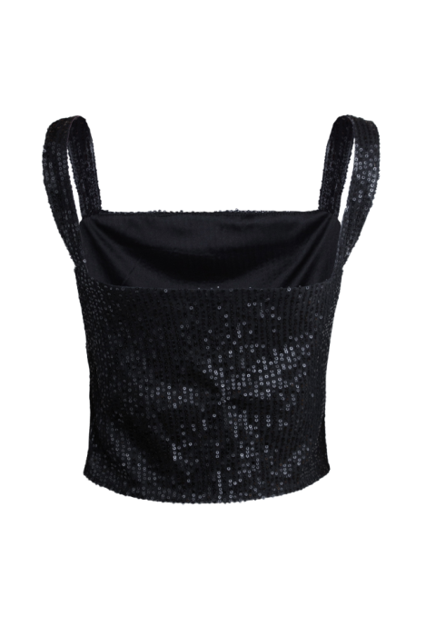 Топ - кроп "Вуди" черный, черные пайетки