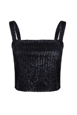 Топ - кроп "Вуди" черный, черные пайетки