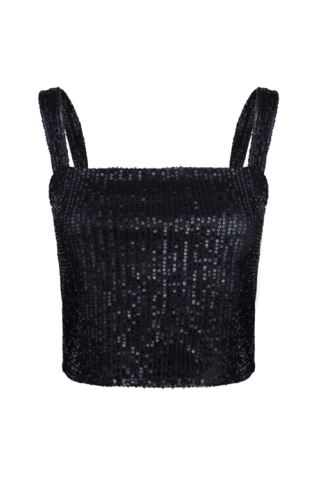 Топ - кроп "Вуди" черный, черные пайетки