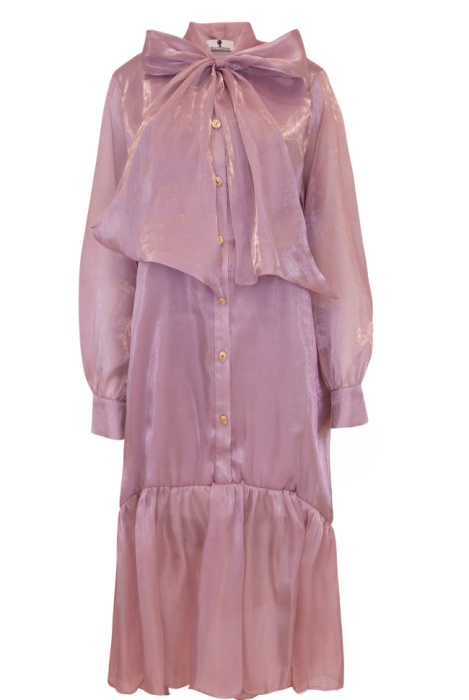 Платье "Аливия" Органза ,Перламутр с Бантом (Пудровый)