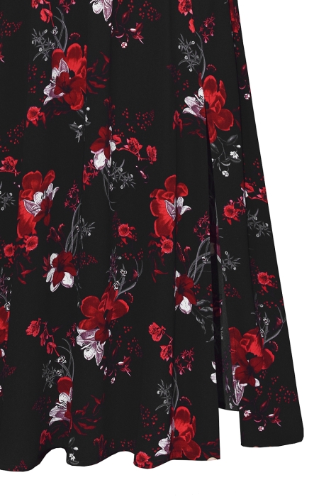Платье "Эсми" черное, принт красные крупные цветы, с воротничком