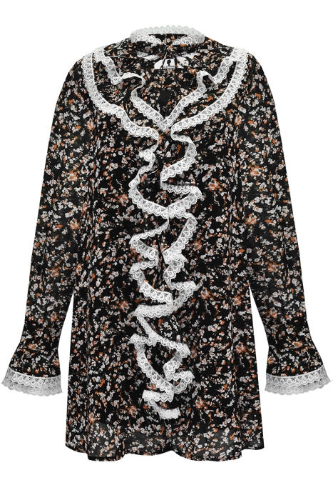 Платье "Сидни" черное, с кружевом, цветочный принт