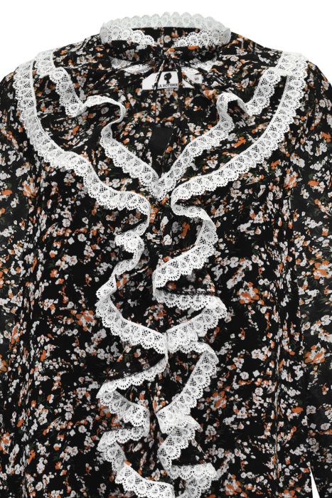 Платье "Сидни" черное, с кружевом, цветочный принт