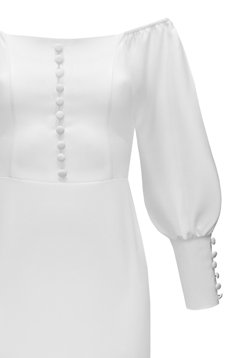 Платье "Андрия" белое, декорированное пуговицами, миди