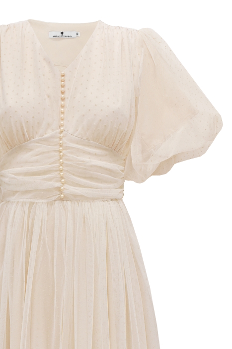 Платье "Изабелла" нюдовое, фатин в точку, миди