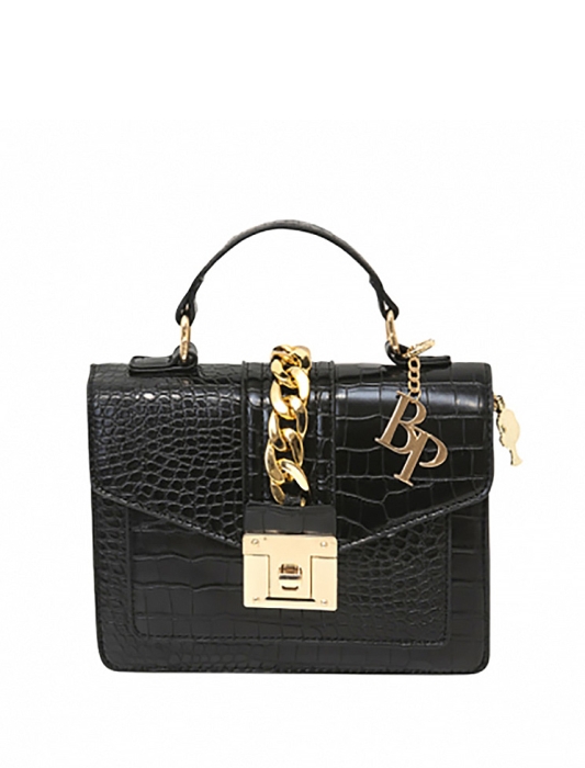 Сумка "Мелания" черная, с цепью, имитация кожи крокодила, эко-кожа