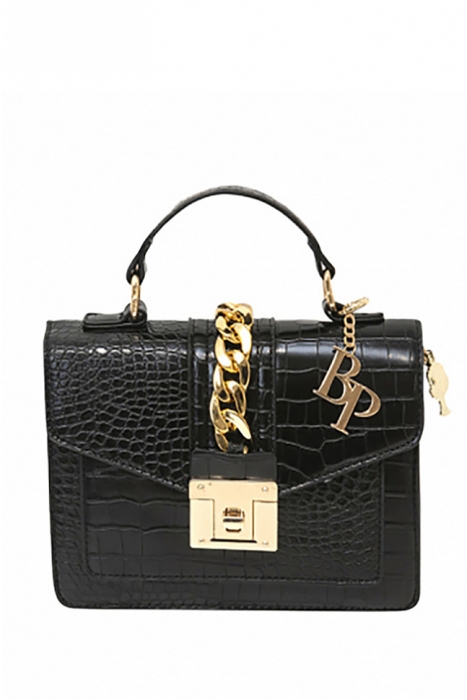 Сумка "Мелания" черная, с цепью, имитация кожи крокодила, эко-кожа