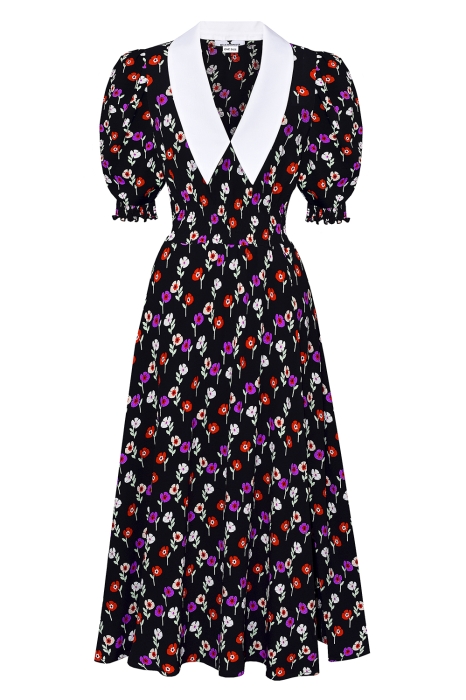 Платье "Эсми" черное, принт мелкие цветы мультицвет