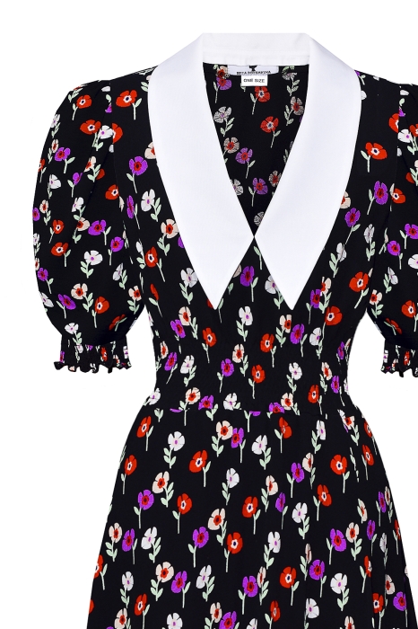 Платье "Эсми" черное, принт мелкие цветы мультицвет