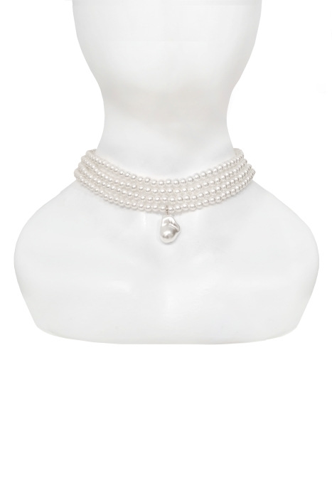 Чокер - колье из мелкого белого жемчуга с кулоном "барокко" (4 нити)