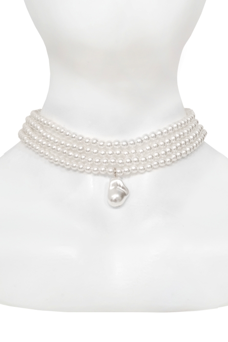 Чокер - колье из мелкого белого жемчуга с кулоном "барокко" (4 нити)