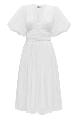 Платье "Изабелла" белое, фатин в точку, миди