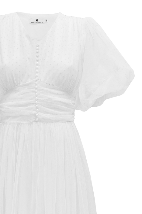 Платье "Изабелла" белое, фатин в точку, миди