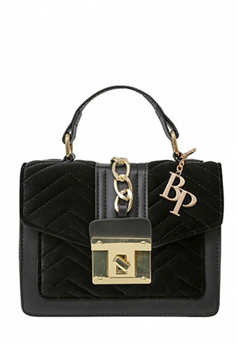 Сумка "Мелания" черная, с цепью, комбинированная, велюр с эко-кожей