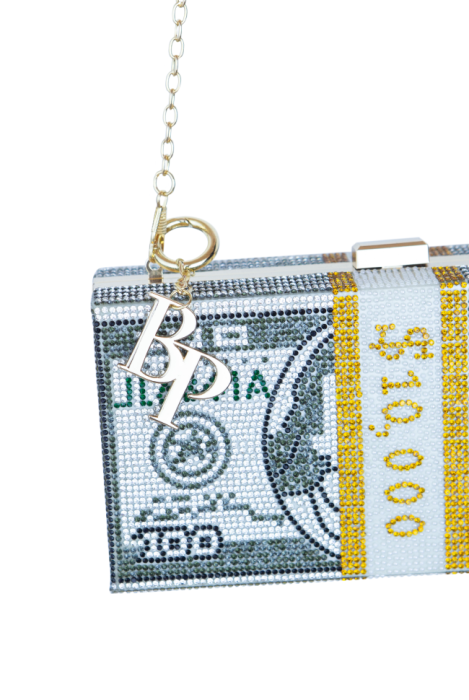 Сумка - клатч "Доллары" серебристый, со стразами