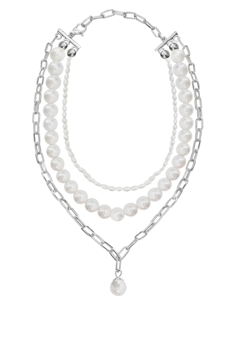 Чокер (колье) "Эрика" серебристое, с жемчугом двух видов (3 нити)