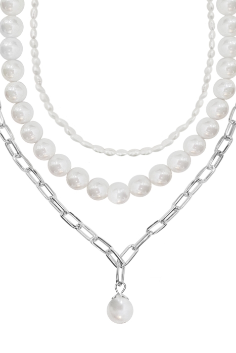 Чокер (колье) "Эрика" серебристое, с жемчугом двух видов (3 нити)