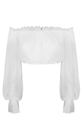 Топ - кроп - бра белый, фатин, длинный рукав