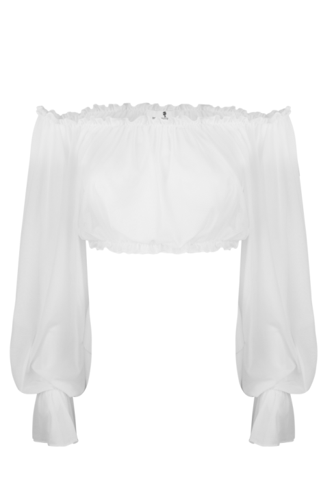 Топ - кроп - бра белый, фатин, длинный рукав