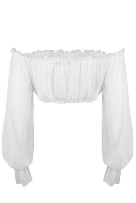 Топ - кроп - бра белый, фатин, длинный рукав