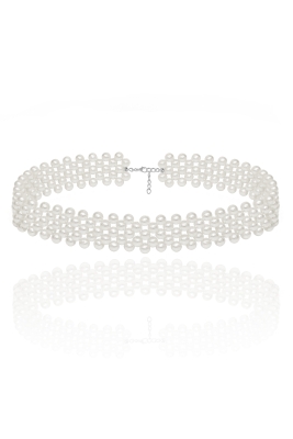 Чокер - колье из мелкого белого жемчуга, широкий