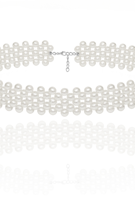 Чокер - колье из мелкого белого жемчуга, широкий
