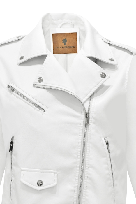 Куртка - косуха "Аланна" белая (молочная), эко-кожа, 3 молнии