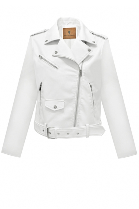 Куртка - косуха "Аланна" белая (молочная), эко-кожа, 3 молнии
