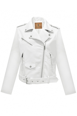 Куртка - косуха "Аланна" белая (молочная), эко-кожа, 3 молнии