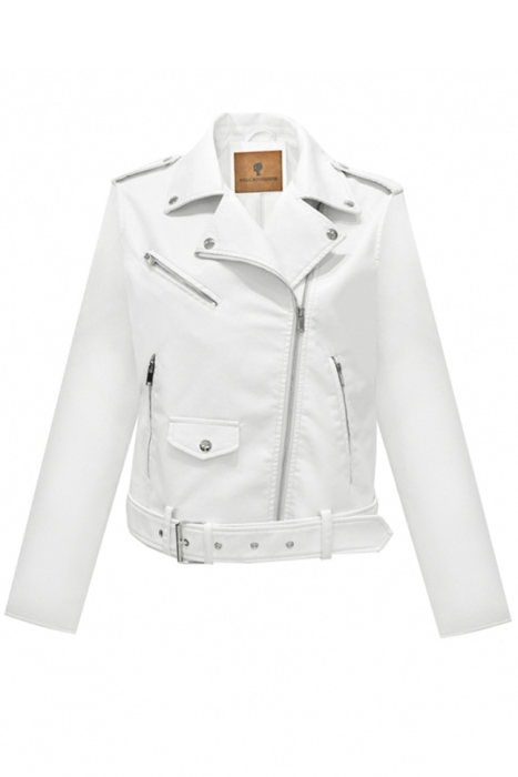 Куртка - косуха "Аланна" белая (молочная), эко-кожа, 3 молнии