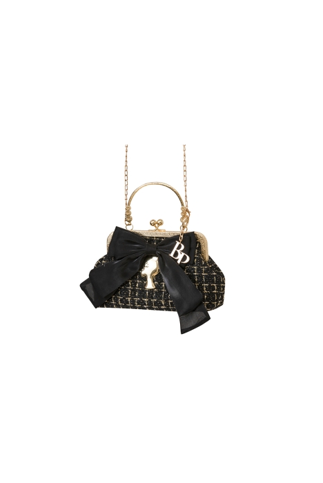 Сумка "ридикюль" черная с золотистым в клетку, твид