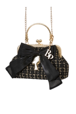 Сумка "ридикюль" черная с золотистым в клетку, твид