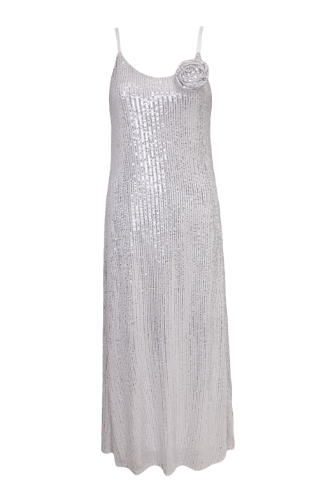 Платье -комбинация "Эйвон" белая, серебристые пайетки, макси