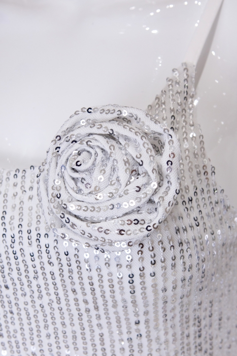 Платье -комбинация "Эйвон" белая, серебристые пайетки, макси