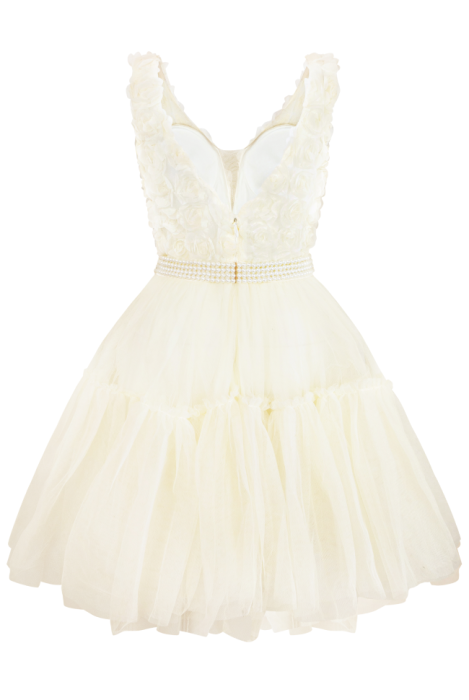 Платье-пачка "Жанмари" шампань, нюдовое, кремовое, объемные розы, мини