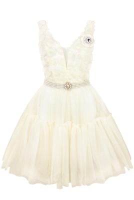 Платье-пачка "Жанмари" шампань, нюдовое, кремовое, объемные розы, мини