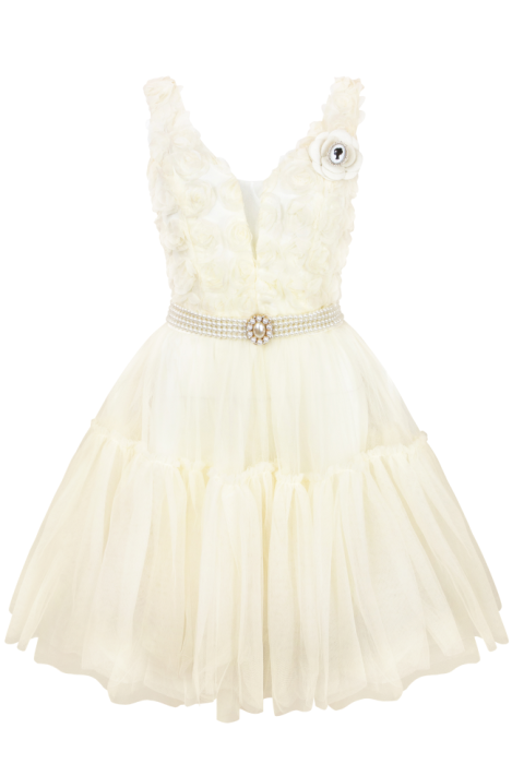 Платье-пачка "Жанмари" шампань, нюдовое, кремовое, объемные розы, мини