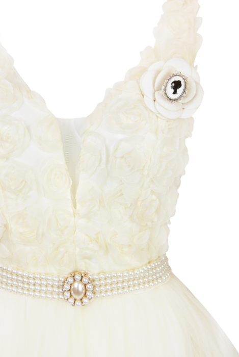 Платье-пачка "Жанмари" шампань, нюдовое, кремовое, объемные розы, мини