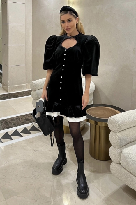 Платье "Эрнеста" черное, бархат, подол из белого хлопка