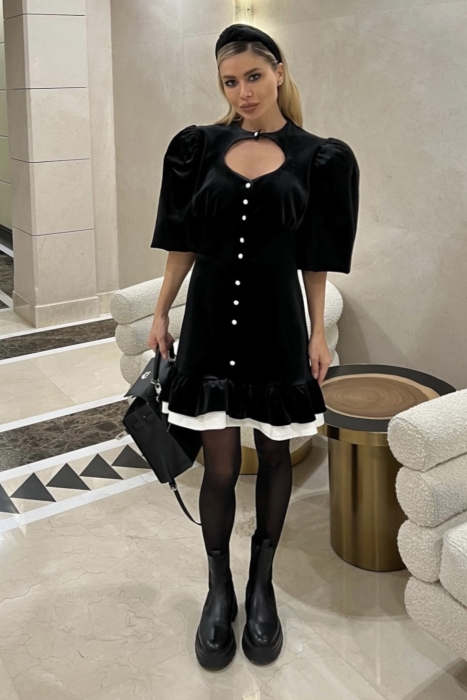 Платье "Эрнеста" черное, бархат, подол из белого хлопка