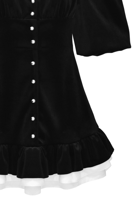 Платье "Эрнеста" черное, бархат, подол из белого хлопка