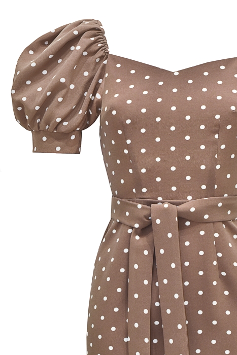 Платье "Эленика" шоколадное, белый горох, миди
