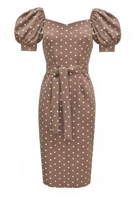 Платье "Эленика" шоколадное, белый горох, миди