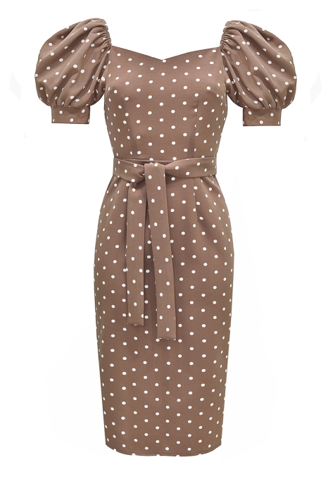 Платье "Эленика" шоколадное, белый горох, миди