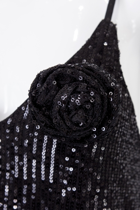 Платье - комбинация "Эйвон" черная, черные пайетки, макси