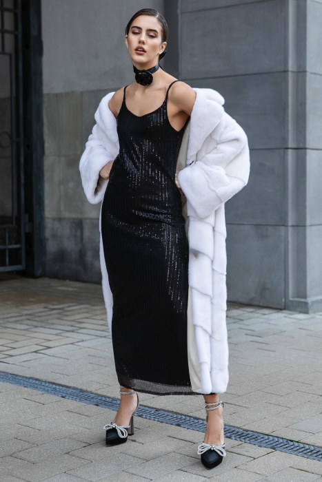 Платье - комбинация "Эйвон" черная, черные пайетки, макси