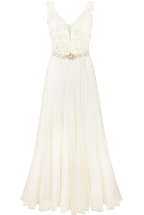 Платье-пачка "Жанмари" шампань, нюдовое, кремовое, объемные розы, макси