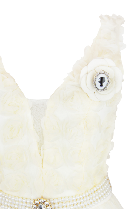 Платье-пачка "Жанмари" шампань, нюдовое, кремовое, объемные розы, макси