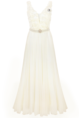 Платье-пачка "Жанмари" шампань, нюдовое, кремовое, объемные розы, макси